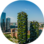 Foto dei grattaceli del Bosco Verticale e sullo sfondo skyline di Milano